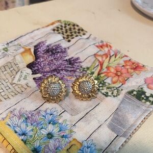 Gold Sunflower Stud Earrings